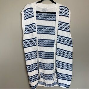 Crochet Sleeveless Cardigan Duster 1X Blue White Teacher Sweater Cozy
